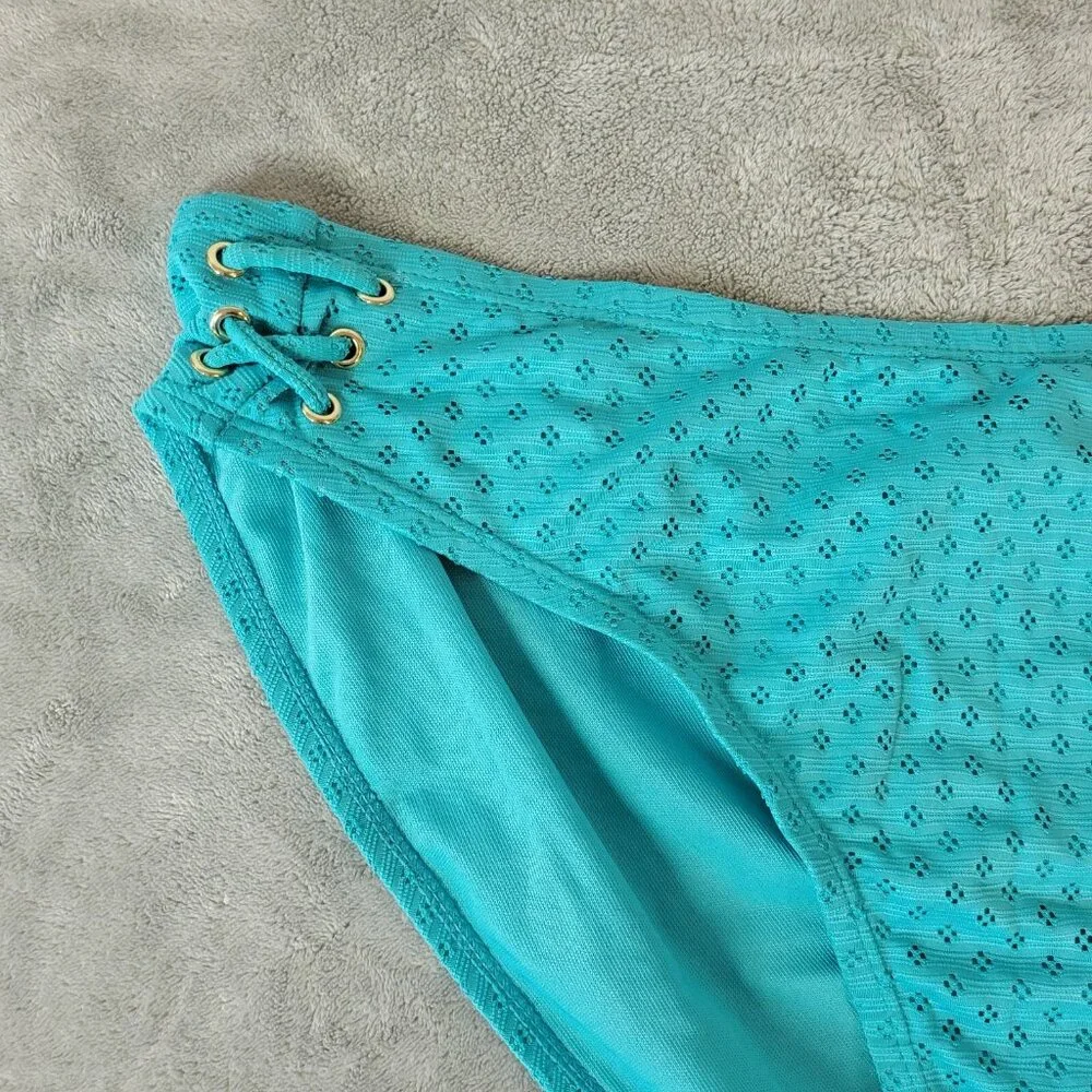 Time and Tru 2X Blue Eyelet Bikini Bottom Swimwear 20W 22W Lined Plus BLU103E